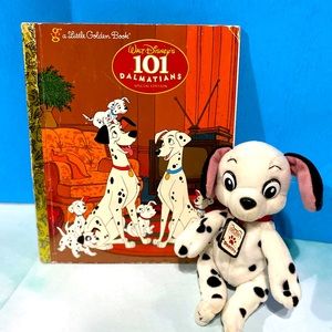 DISNEY’S 101 DALMATIANS VTG A LITTLE GOLDEN BOOK & DOMINO PUPPY MINI PLUSH 6.5”